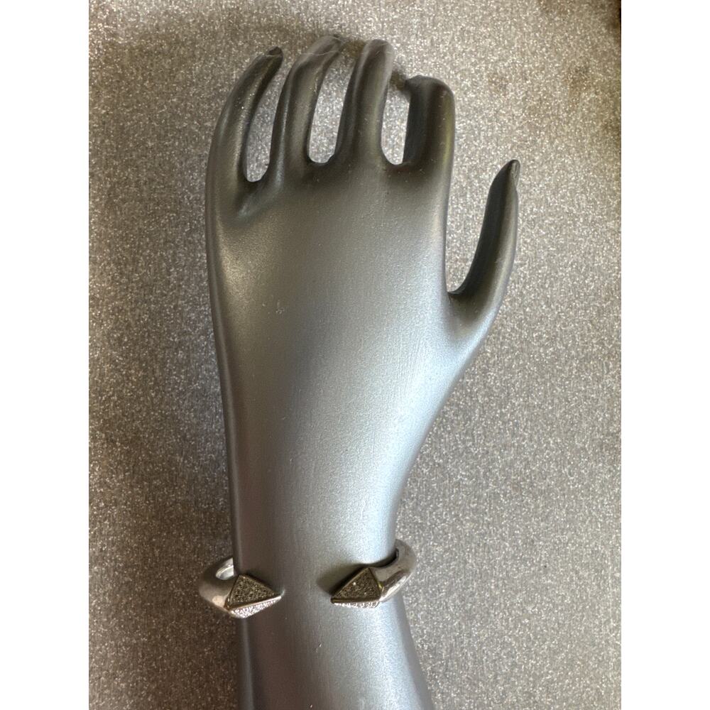MM Hinged Cuff, Triangular Rhinestone SilverTone Bracelet - Picture 2 of 6